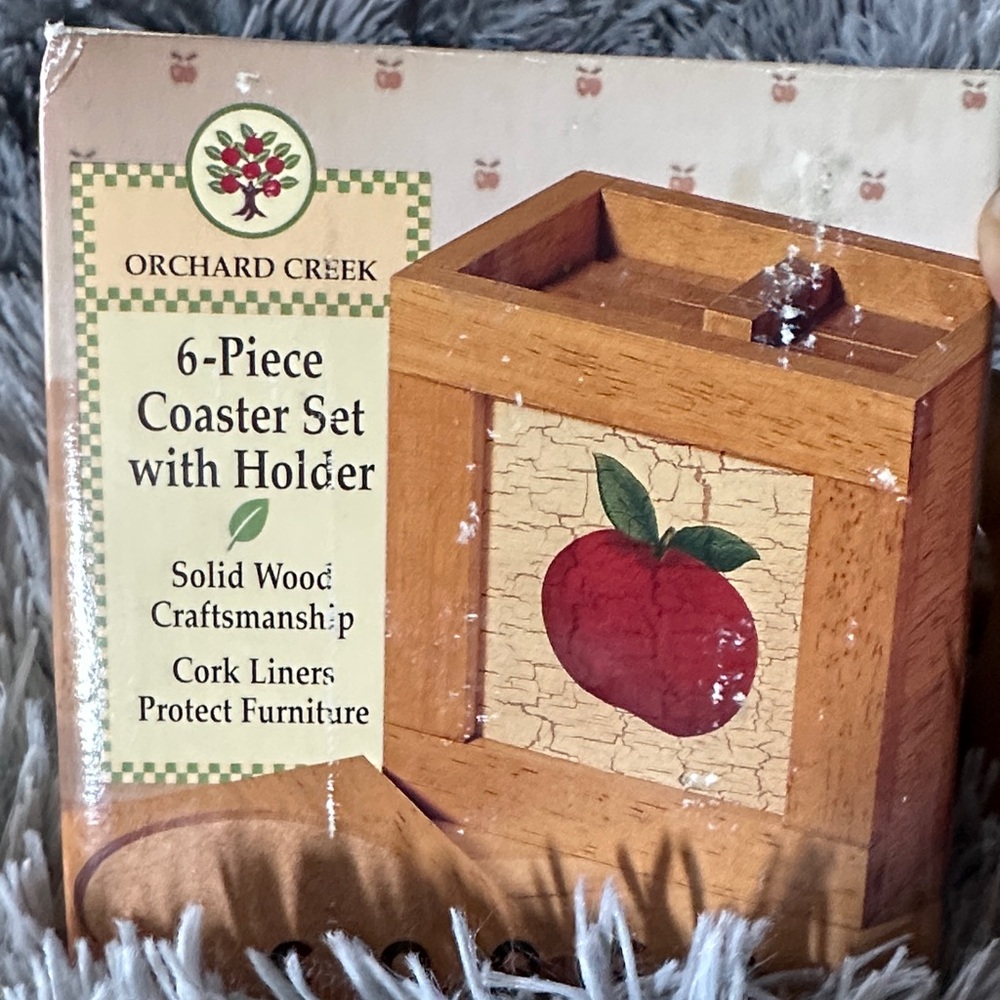 Avon Wooden Coaster Set with Red Apple Motif